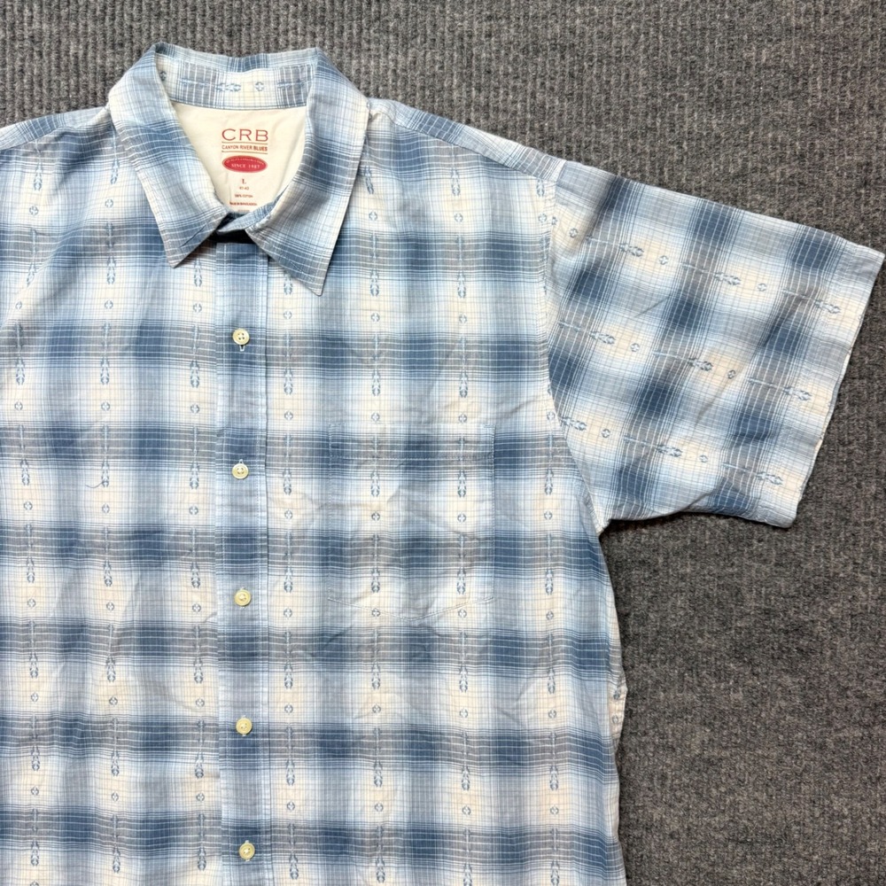 Canyon River Blues Shirt Mens L Blue Plaid Short Sleeve Button Down Cotton